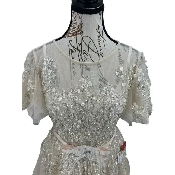 embellished flutter sleeve bow waist a line dress Mother of the Bride Long Flutter Sleeve Velvet Gown